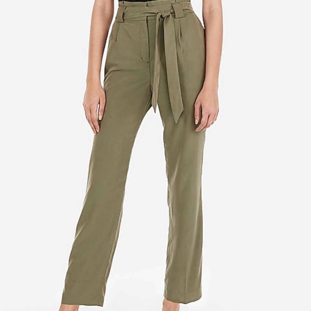 Express Green High Waisted Paperbag Ankle Pants